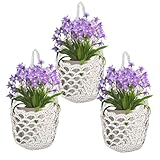 Gohytal Makramee Blumenampel, 3er Set Boho Deko Hängekörbe, Wandvasen & Hängeblumentöpfe für drinnen & draußen, Garten, Balkon, Fenster, Wohnzimmer, Beige