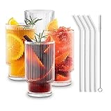 Fcuajdkq Cocktailgläser Vintage-Glaswaren mit Strohhalmen 12 Unzen, Trinkgläser-Set mit 4 Stück