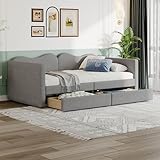 Ctastay Schlafsofa Polsterbett 90x200 cm, Bett Sofabett Tagesbett mit 2 Stauraum Schubladen, Einzelbett Gästebett Jugendbett mit Lattenrost, Grau (Ohne Matratze)