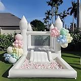 Weißes Hüpfburg Set mit Rutsche und Gebläse Großes Bällebad für Kindergeburtstage Drinnen Draußen Geeignet, Leicht Aufzubauen
