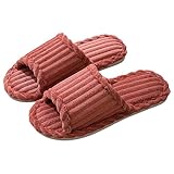 Damen-Hausschuhe mit offenem Zehenbereich, weiche Sohle, offene Zehenpartie, einfarbig, Memory-Schaum, trendig, vielseitig, leicht, weich, modisch, minimalistisch, für den Winter, wassermelone, 39 1/3