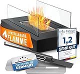 flammtal - Tischkamin [3h Brenndauer] - Tischfeuer für Indoor & Outdoor - Bio Ethanol Kamin mit verstellbarer Flamme & Sicherheitsglas - Bioethanol Tischkamin - Verbreitet angenehme Wärme- Balkon Deko