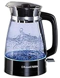 Russell Hobbs Wasserkocher [1,7l, 2400W, optimierte Design-Ausgusstülle aus Glas, LED-Beleuchtung] Classic Design (Schnellkochfunktion, abnehmbarer Deckel, Kalkfilter,Boden aus Edelstahl)26080-70