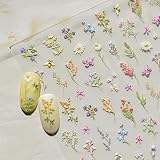 JMEOWIO 3D Nagelsticker Blumen Nail Art Sticker Selbstklebend Nagelaufkleber 5D Stereoskopisch Frühling Sommer Blumen Dekoration Nageldesign Zubehör 1 Blatt