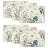 Artoid Mode Muscheln Seestern Ozeane Sommer Platzsets 6er Set, 30x45cm Couchtisch Urlaub Tischsets Waschbar Platzdeckchen Küche Party Deko