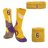 aoenbork Basketballsocken, genähte Nummer Elite, Sportsocken und Basketball-Armband, Stirnband, Sportsocken für Herren und Jugendliche, Gelb-06, 1.5-5.5