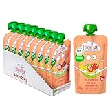 FruchtBar Bio Quetschie Früchte-Haferbrei mit Erdbeere, Banane, Hafer, Frucht-Püree im Quetschbeutel für Babys ab 6 Monaten & Kinder, 8 x 120g