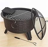 ZJFHEYUO Garten-Feuerstelle, tragbarer Grill, Grillrost, Feuerstelle im Freien, Terrassenfeuer, Stahl-BBQ-Grill, Feuerschale mit Funkenschutzgitter aus Netzgewebe, Holzrost, Schür