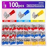 ANVINKU 100 Stück Piggy Back Kabelschuhe Flachstecker Kit, 22-10 AWG (0.5-6mm²) Kabelschuhe Set, Isolierte Abzweighülse, Flachsteckhülsen Set für Automotive, Motorrad und Haushaltsgeräte