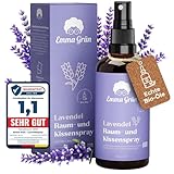 Emma Grün® Lavendelspray & Kissenspray 100ml [BIO-QUALITÄT] - Lavendelspray für Kopfkissen - Mit Naturreinem Lavandula Angustifolia - Lavendel Kissenspray zum Einschlafen - Lavendelöl Spray