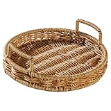 Gewebter Obstkorb 11x3 Zoll flacher PP -Obstkorb mit Griff glatt & einfach wäscht gewebte Tablett für Snack, Süßigkeiten und mehr