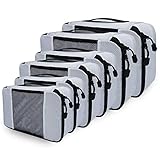 Kleidertaschen Set, Netspower Packing Cubes als Gepäck Organizer, 6 Stück wasserdichte Kofferorganizer Reisegepäck Packtaschen mit Gurtbandgriff für Flugreisen Kleidung Schuhe Kosmetik - Silber Weiß