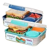 Sistema TO GO Bento-Box Cubes | 1,25 L | Brotdose für Pause mit Fächern und Snackbox | BPA-frei | 2 Stück | Minty Teal & Ocean Blue