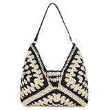 Macayda Strohtasche Damen Geflochtene Tasche, Sommer Korbtaschen Damen Mittelgroß Basttasche Boho Stroh Woven Bag Flechttasche für Strand Reisen Urlaub (Schwarz)