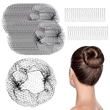 30 Stück schwarzes Haarnetz-Set, unsichtbares Nylon, 50,8 cm, Haarnetze mit 40 U-förmigen Nadeln, Einweg-elastische Haarnetznetze für Brötchen, Schlafen, Ballett, Lebensmitteldienst, Arbeiter,