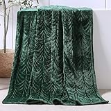 Whale Flotilla Kuscheldecke Decke mit Blätter Muster, Warme Sofadecke Wohndecke - Superweiche und Kuschelige Flanell-Decke, 130x150 cm Dunkelgrün