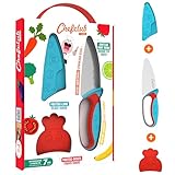 Chefclub Kids | Messer für Kinder | Blau und Rot | Kindermesser mit Fingerschutz, Klingenschutz und ergonomischem Griff | Kinder Küche Messer | Küchenutensilien für Kinder | für Kleinkinder