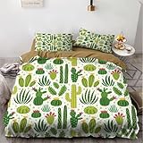 TACOKI Kaktus Bettwäsche 135x200 Kaktus Bettwäsche Set, 3D Muster Wendebettwäsche Bettbezug 3-teilig Weich Cozy Mikrofaser Bettbezüge + 2 Kissenbezüge 80x80 cm 3553a