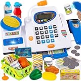 HERSITY Große Kinderkasse, Spielzeug Kasse mit Scanner und Sound, Spiel Supermarkt Kinder Kaufladen Zubehör Rollenspiel Geschenk Jungen Mädchen 3 4 5 Jahren