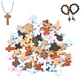 CHENNAN 50 Stück gemischte Farben Holz Kreuz Anhänger Holzkreuz Perlen Kleine Kreuz-AnhäNger Aus Holz Holzkreuz AnhäNger DIY Kreuz Charms Wandkreuz Für Sonntagsschule DIY Handwerk (Farbmischung)