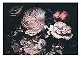 WallArena - Vlies Fototapete Blumen Vintage Blumenstrauß Pfingstrosen schwarz Rosen 368x254 cm - Fototapeten - Tapeten - für Wohnzimmer Schlafzimmer - Vliestapete Wandtapete Tapete - inkl. Kleister