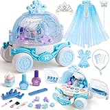 vamei Elsa Eiskönigin Spielzeug Mädchen Kinderschminke Set & Prinzessin Umhang & Frozen Schneeschmuck Zubehör, Schminkkoffer Mädchen Frozen Spielzeug Geburtstag Geschenke für Mädchen 3 4 5 6 7 8 Jahre