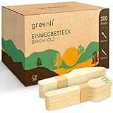 greenli® Einwegbesteck Set - 200 Holzgabeln und Holzmesser - Nachhaltiges Einweggeschirr Set aus Holz