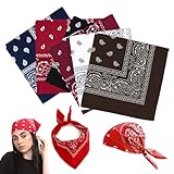 WQNNQW Bandana, 6 PCS Kopftuch Damen Kopftuch Herren Bandana Set, 54cm Paisley Muster Tuch Headwear Haar Schal Ansatz Handgelenk Kopf Biker (Schwarz,Weiß,Rot,Marineblau,Braun,Weinrot)