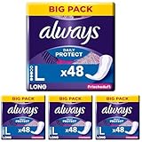 Always Daily Protect Slipeinlagen Damen, Long (48 Binden) Big Pack, mit frischem Duft, atmungsaktiv, flexibel (Packung mit 4)