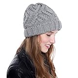 StarTreene Niedliche Strickmützen für Damen, einfarbig, Herbst, Winter, warme Bommelmütze, grau, Einheitsgröße