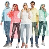 Opret 5 Stück Durchsichtig Regenponcho Damen Herren, Wasserdicht Regenschutz Regencape mit Tunnelzug Kapuze und Elastische Manschette, Leichtgewichts Regen Poncho Transparent Bunt