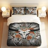 Bettwäsche-Set mit geometrischem Muster, Bullenschädel, stilvolles, rustikales Bettwäsche-Set, 3-teiliges Bettwäsche-Set für Schlafzimmerdekoration (01, Kingsize-Bett 240 x 220 cm + 65 x 65 cm x 2)