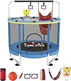 Trampoline for Kids, Adjustable Baby Toddler Trampoline with Basketball Hoop, 440lbs Indoor Outdoor Toddler Trampoline with Enclosure (Blue)