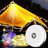 Camping Lichterkette Aufrollbar, 10M Tragbare Campinglampe mit Magnet, Wiederaufladbares Campinglampe über USB mit Haken,Wasserdichte Campingleuchte LED-Zeltleuchte für Garten Terrasse Baum Hof Party