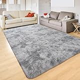 Calore Teppiche Flausching Wohnzimmer Teppiche Shaggy Teppiche Schlafzimmer Teppich Waschbarer Weiche Teppiche Bequeme ​für Wohnkultur (Grau Weiß, 160 x 230 cm)