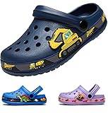 DRECAGE Unisex Kinder Clogs Pantoffeln Dinosaurier Gr.24-33 EU, Eva Gartenclogs Gummi Badeschuhe Hausschuhe für Jungen Mädchen 33 EU Dunkelblau