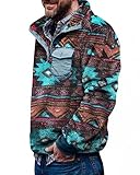 Herren Aztec Fleece Jacken Fuzzy Sherpa Sweatshirts Männer Button Down Vintage Warmer Fleecepullover mit Taschen