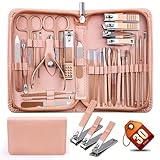 FAJNUZI2024 Maniküre Set 30-teiliges Maniküre-Set, professionelles Nagelknipser-Set, solides Maniküre-Set aus Edelstahl, Nagelpflege-Set mit rosa Etui, Valentinstag Nagelschere Set(Pink)