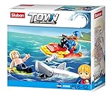 Sluban Klemmbausteine SL95529, Rettungsset Jetski mit Hai (57 Teile) [M38-B0668], Spielset, Klemmbausteine, City, mit Spielfigur, Stadtleben, Multi Colour