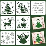 7 Stück Schablonen Weihnachten Set, FUKPO Stencil Schablonen Malschablonen Erwachsene Kinder Weihnachten Schneespray Fenster, Zeichenschablonen Weihnachts Weihnachtsschablonen Schablone Frohe