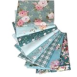 Qililandiy 8 Stück Baumwollstoff 100% Baumwolle Nähstoffe mit verschiedenen Muster Patchwork DIY Stoffpaket 46x56cm Zugeschnittene Stoff Quadrate zum Nähen Handwerk Deko Grün Rose