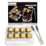 Qanmua 8er Whisky Steine Wiederverwendbar, Edelstahl Wiederverwendbar Whisky Steine Set Schnell Kühltechnologie, Edelstahl Eiswürfel für Kühlen von Whiskey oder Wein Cocktail Barzubehör Gold