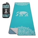 MoKo Yogamatten Handtuch, rutschfest Yoga Handtuch Auflage für Yogamatte Schweißabsorbierend Saugfähig Schnelltrocknend Yogatuch für Pilates Hot Yoga Picknick im Freien - Seeblau/Elefant