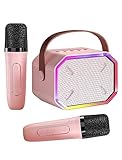 Karaoke-Maschine für Kinder und Erwachsene, tragbarer Mini-Bluetooth-Lautsprecher mit 2 kabellosen Mikrofonen, LED-Leuchten für TV, Heimparty, Kindergeschenk für Mädchen, Jungen, Familie, Party,