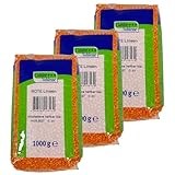 Cuisine Noblesse - 3er Pack Premium Rote Linsen 1 kg Packung in Gastro-Qualität - 100% Naturrein vollaromatisch ideal für orientalische Gerichte (Red Lentils)