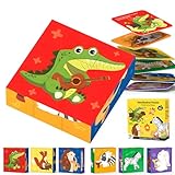 DxxD Puzzle Kinder ab 1 2 3 4 Jahren, 3D Bilderwürfel Holzpuzzle Holzspielzeug, Lernspielzeug kinderspielzeug ab 2 Jahre, 6 in 1 Tier-Motive Montessori Spielzeug Geschenk für Jungen und Mädchen