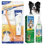 Zahnpflege Hund Set mit Hundezahnbürste, Hundezahnpasta Gegen Zahnstein, Fingerlinge Hunde Zahnpflege, Dentalspray für Hunde Katze, für einen frischen Atem, Zahnreinigung