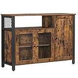 VASAGLE Sideboard, Küchenschrank, Aufbewahrungsschrank, mit 3 Türen, für Wohnzimmer, Küche, Esszimmer, 33 x 110 x 75 cm, Landhausstil, vintagebraun-schwarz LSC096B01