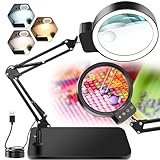 NZQXJXZ 10X 30X Große Lupe mit Licht und Ständer, LED-beleuchtete Lupenlampe, 3 Farbmodi, Stufenlos Dimmbar, Freihändige Lupen-Schreibtischlampe zum Lesen, Basteln, Hobby, Naharbeit