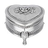 plplaaoo Herzförmige Schmuckschatulle aus Metall im Vintage-Stil, antike Rose, Schmuck-Organizer, Aufbewahrungsbox für Damen und Mädchen, Schmuck, Ringe, Ohrringe, Zinklegierung, 9,8 x 9,5
